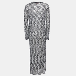 Pre Owned Missoni Monochrome Open Knit Button Front Long Cardigan M