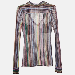 Pre Owned Missoni Multicolor Striped Knit Long sleeve Sheer Top M   