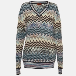 Multicolor Chevron Knit V-Neck Sweater
