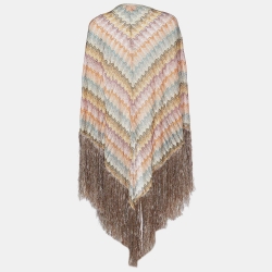 Pre Owned Missoni Multicolor Lurex Knit Fringed Poncho One Size