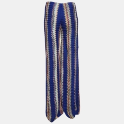 مملوكة مسبقًا Missoni Blue Chevron Knit Wide Flared Pants M