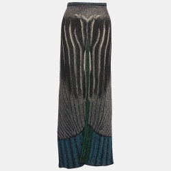Multicolor Stripe Lurex Knit Flared Maxi Skirt