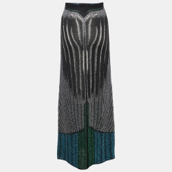 Pre Owned Missoni Multicolor Stripe Lurex Knit Flared Maxi Skirt M