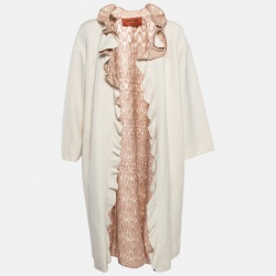 Missoni Cream Silk and Linen Ruffled Open Front Coat M