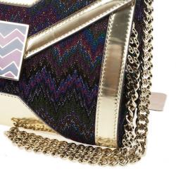 Pre Owned Missoni Metallic Fabric and Leather Shoulder Bag