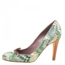 Pre Owned Missoni Green Patterned Knit Fabric Bow Pumps Size 36.5