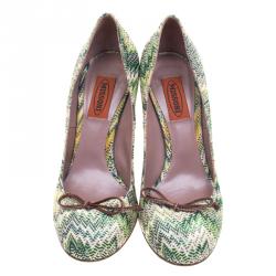 Pre Owned Missoni Green Patterned Knit Fabric Bow Pumps Size 36.5