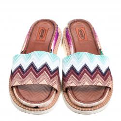 Pre Owned Missoni Multicolor Zig-Zag Print Fabric Slides Size 39