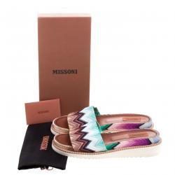 Pre Owned Missoni Multicolor Zig-Zag Print Fabric Slides Size 39