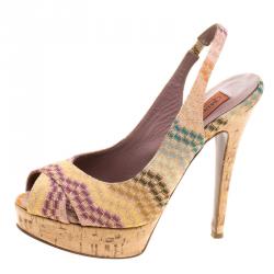 Pre Owned Missoni Multicolor Printed Fabric Cross Strap Peep Toe Slingback Sandals Size 36