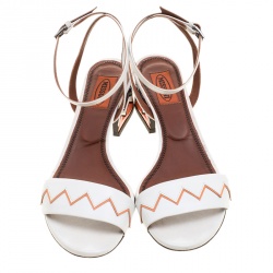 Pre Owned Missoni White Leather Zig Zag Ankle Strap Sandals Size 38