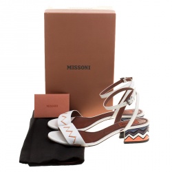 Pre Owned Missoni White Leather Zig Zag Ankle Strap Sandals Size 38