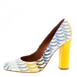 Pre Owned Missoni Multicolor Crochet Block Heel Pumps Size 38