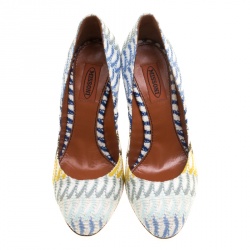Pre Owned Missoni Multicolor Crochet Block Heel Pumps Size 38