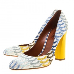 Pre Owned Missoni Multicolor Crochet Block Heel Pumps Size 38