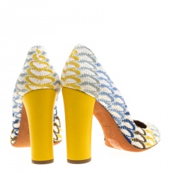 Pre Owned Missoni Multicolor Crochet Block Heel Pumps Size 38