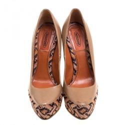 Pre Owned Missoni Beige Leather Knitted Platforms Pumps Size 36