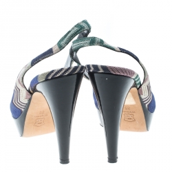 Pre Owned Missoni Multicolor Patterend Knit Peep Toe Slingback Sandals Size 38