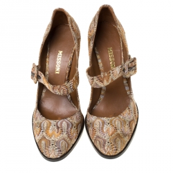 Pre Owned Missoni Multicolor Knit Fabric Mary Jane Pumps Size 38
