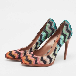 Pre Owned Missoni Multicolor Lace and Mesh Round Toe Pumps Size 38.5