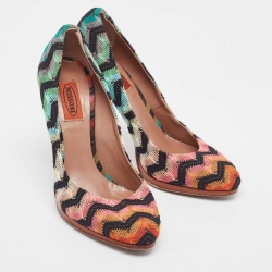 Pre Owned Missoni Multicolor Lace and Mesh Round Toe Pumps Size 38.5