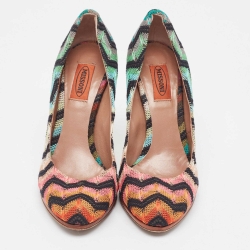Pre Owned Missoni Multicolor Lace and Mesh Round Toe Pumps Size 38.5
