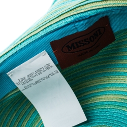 Pre Owned Missoni Turquoise Blue & Yellow Stripes Straw Beach Hat XL