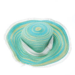 Pre Owned Missoni Turquoise Blue & Yellow Stripes Straw Beach Hat XL