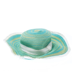 Pre Owned Missoni Turquoise Blue & Yellow Stripes Straw Beach Hat XL