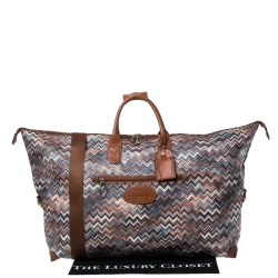 Pre Owned Missoni for Bricks Multicolor Zigzag Printed PVC and Leather Weekender Duffel Bag