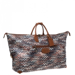 Pre Owned Missoni for Bricks Multicolor Zigzag Printed PVC and Leather Weekender Duffel Bag