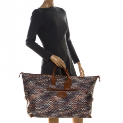Pre Owned Missoni for Bricks Multicolor Zigzag Printed PVC and Leather Weekender Duffel Bag