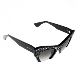 Miu Miu Black/ Black Gradient Crystal Embellished SMU 01Q Cut Out Sunglasses