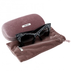 Miu Miu Black/ Black Gradient Crystal Embellished SMU 01Q Cut Out Sunglasses
