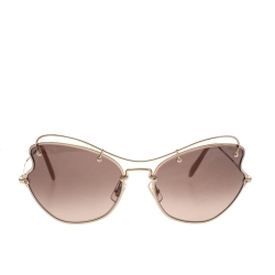 Pre Owned Miu Miu Gold/Brown SMU 56R Butterfly Sunglasses