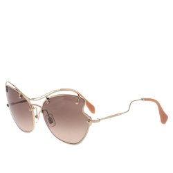 Pre Owned Miu Miu Gold/Brown SMU 56R Butterfly Sunglasses