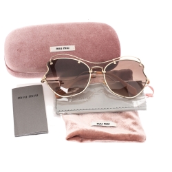 Pre Owned Miu Miu Gold/Brown SMU 56R Butterfly Sunglasses