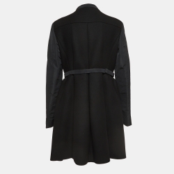 Miu Miu  Black Wool Belted Montone Scamosc Cappotto L