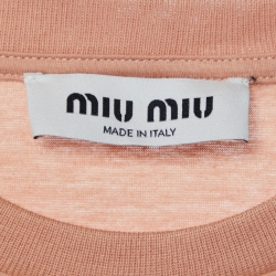 مملوكة مسبقًا Miu Miu Powder Pink Cotton Logo Label Detail Cropped T-Shirt S