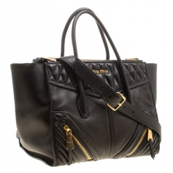 Pre Owned حقيبة يد ميو ميو بيكر جلد مبطنة سوداء