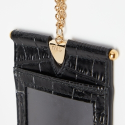 Miu Miu Black Croc Embossed Leather Chain Badge Holder