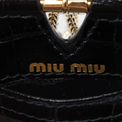 Miu Miu Black Croc Embossed Leather Chain Badge Holder