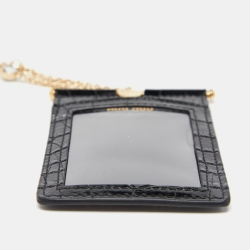 Miu Miu Black Croc Embossed Leather Chain Badge Holder