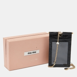 Miu Miu Black Croc Embossed Leather Chain Badge Holder
