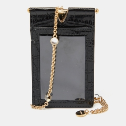 Miu Miu Black Croc Embossed Leather Chain Badge Holder