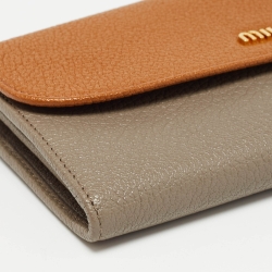 Pre Owned Miu Miu Brown/Grey Madras Leather Flap Continental Wallet