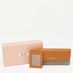 Pre Owned Miu Miu Brown/Grey Madras Leather Flap Continental Wallet