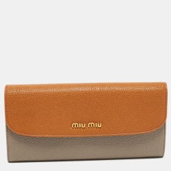 Pre Owned Miu Miu Brown/Grey Madras Leather Flap Continental Wallet