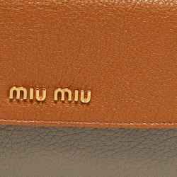 Pre Owned Miu Miu Brown/Grey Madras Leather Flap Continental Wallet