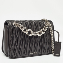 Pre Owned Miu Miu Black Matelasse Leather Club Shoulder Bag